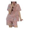 [PHOLEY] Women's Pajamas, Summer Room Wear, Short Sleeves, Short Pants, Loungewear, Top and Bottom Set, Open Front Pajamas, Cute, 100% Cotton,