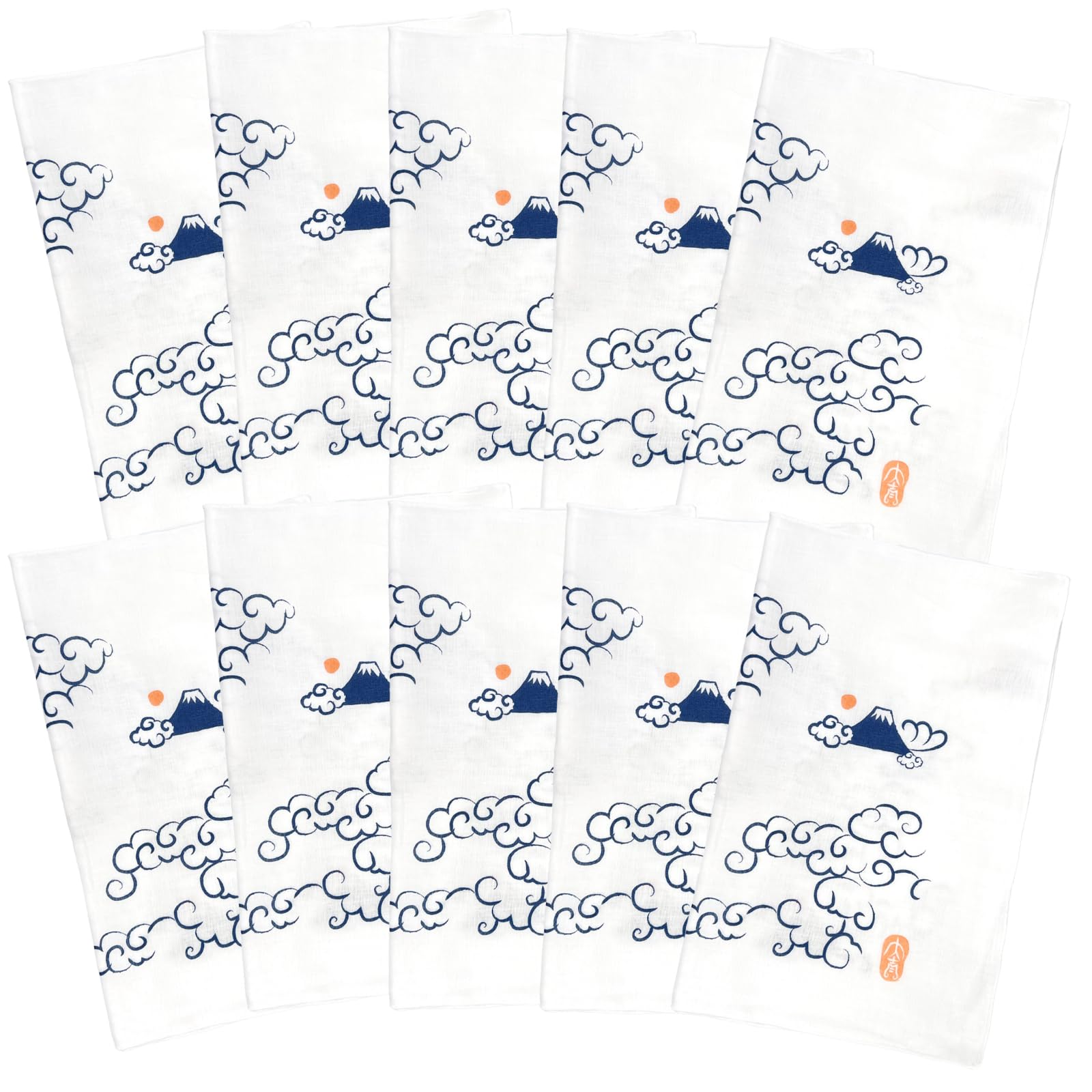 

Cluster Tenugui Washed Gauze with Finish Fuji Pattern Set of Japanese-made (Tenugui) Double-Layered Anti-Fray [Unkai (Navy Blue) / 10]