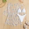 European & American Bikini Three-Piece Set: Mesh Sun Protection Cover-up with Nine-Sleeve & Sexy Bikini (2026)