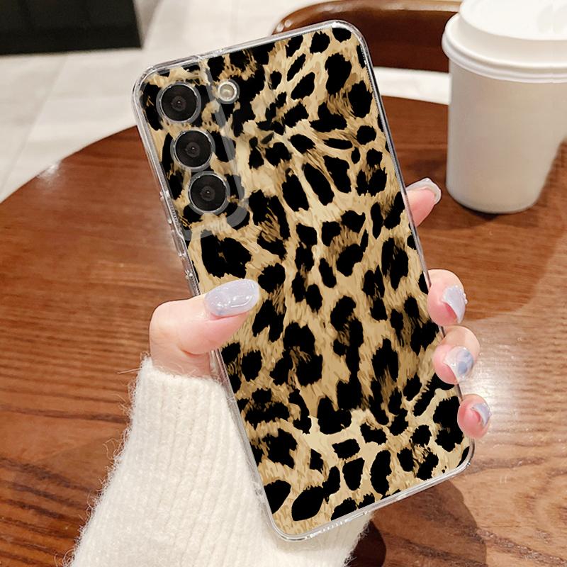 Leopardmönstrat skal för Samsung A57 S26 Ultra A37 A17 A56 A36 A26 A16 A55 A35 A25 A15 A54 5G S21 FE S22 S23 S24 S25 Plus Genomskinligt mjukt TPU-skydd