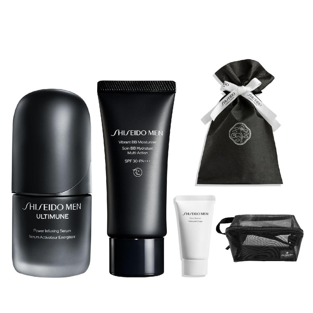 Shiseido Skincare Makeup Gift Set Ultimune Power Infusing Serum 30mL Vibrant BB Moisturizer 40g Face Cleanser 30g Original Pouch Gift Wrapping
