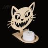 Halloween Tealight Base Wooden Candle Holder Ornaments, Decorative Cat/Pumpkin/ Ghost/Skull Projection Theme Light Stand, Creative Tabletop