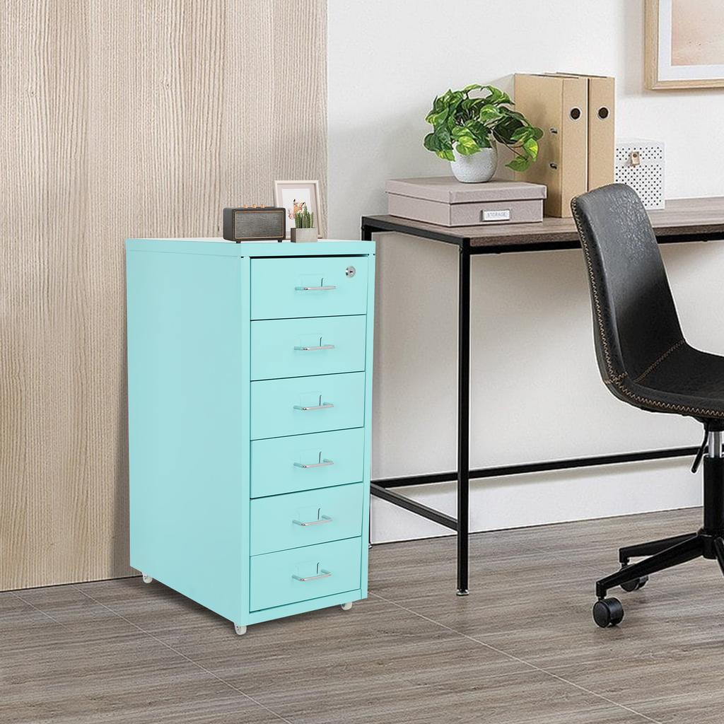 6-Tier Locking Metal File Cabinet with Wheels - Modern Freestanding Vertical Filing Cabinet with Key Lock for Home & Office Use