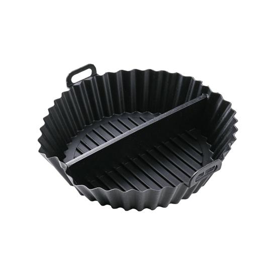 Round Silicone Fryer Liner Dual Handles Non Stick Food Grade Heat Resistant Dishwasher Safe Reusable Oven Baking Tray Basket Bowl Kitchen Supplies