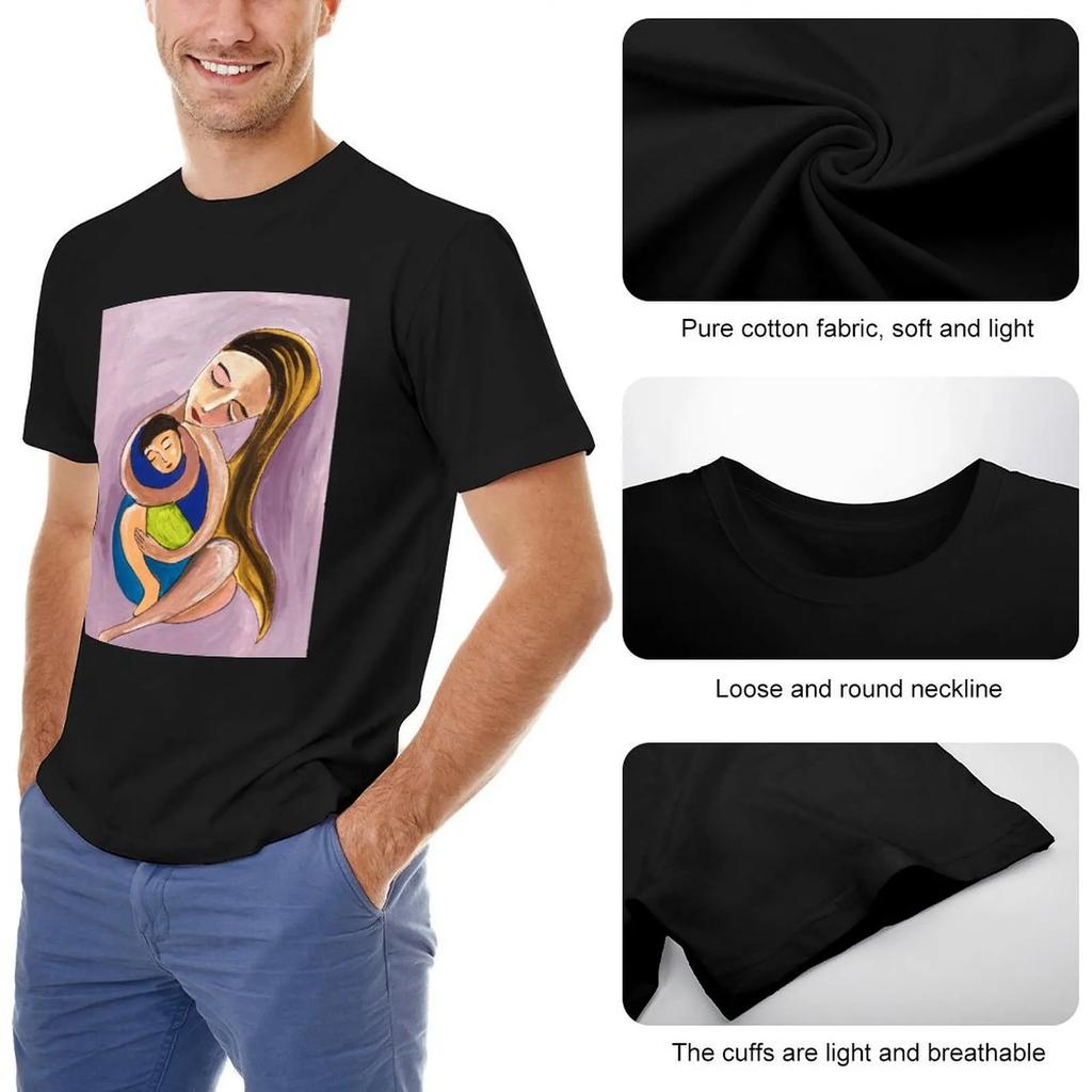 Round Neck Mother's Day Mother And Child Fine Art Print Art T-shirt  Campaign T-shirts Top Quality Novelty Leisure USA Size