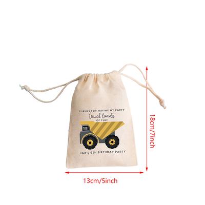 Saco de Presente de Aniversário Personalizado 5 Peças Caminhão Cheio de Diversão Saco de Lona com Cordão Lembrancinhas para Crianças Decorações para Festa de Aniversário Lembrancinha para Chá de Bebê