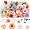 50Pcs New Multicolor Faux Flower Heads DIY Silk Artificial Flowers Heads Fake Peony Daisy Rose Flowers Home Decoration