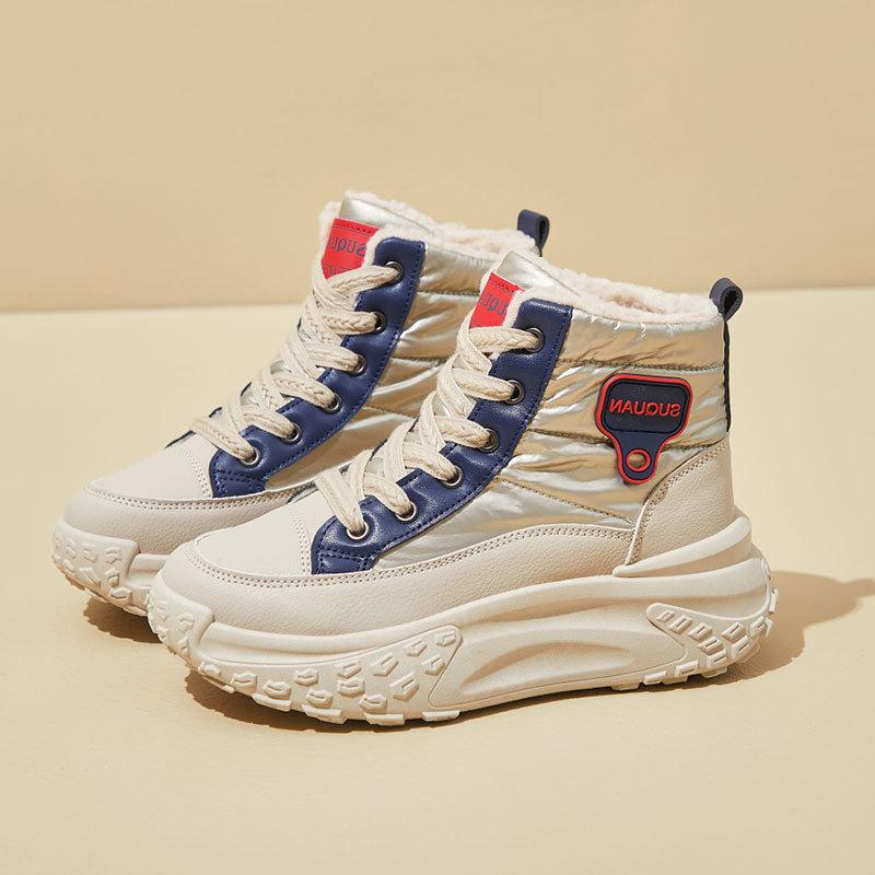 

Женские зимние бархатные утепленные теплые и нескользящие кроссовки на высокой подошве, Харбинские хлопковые ботинки на толстой подошве с увеличением роста, холодостойкие 40 синий