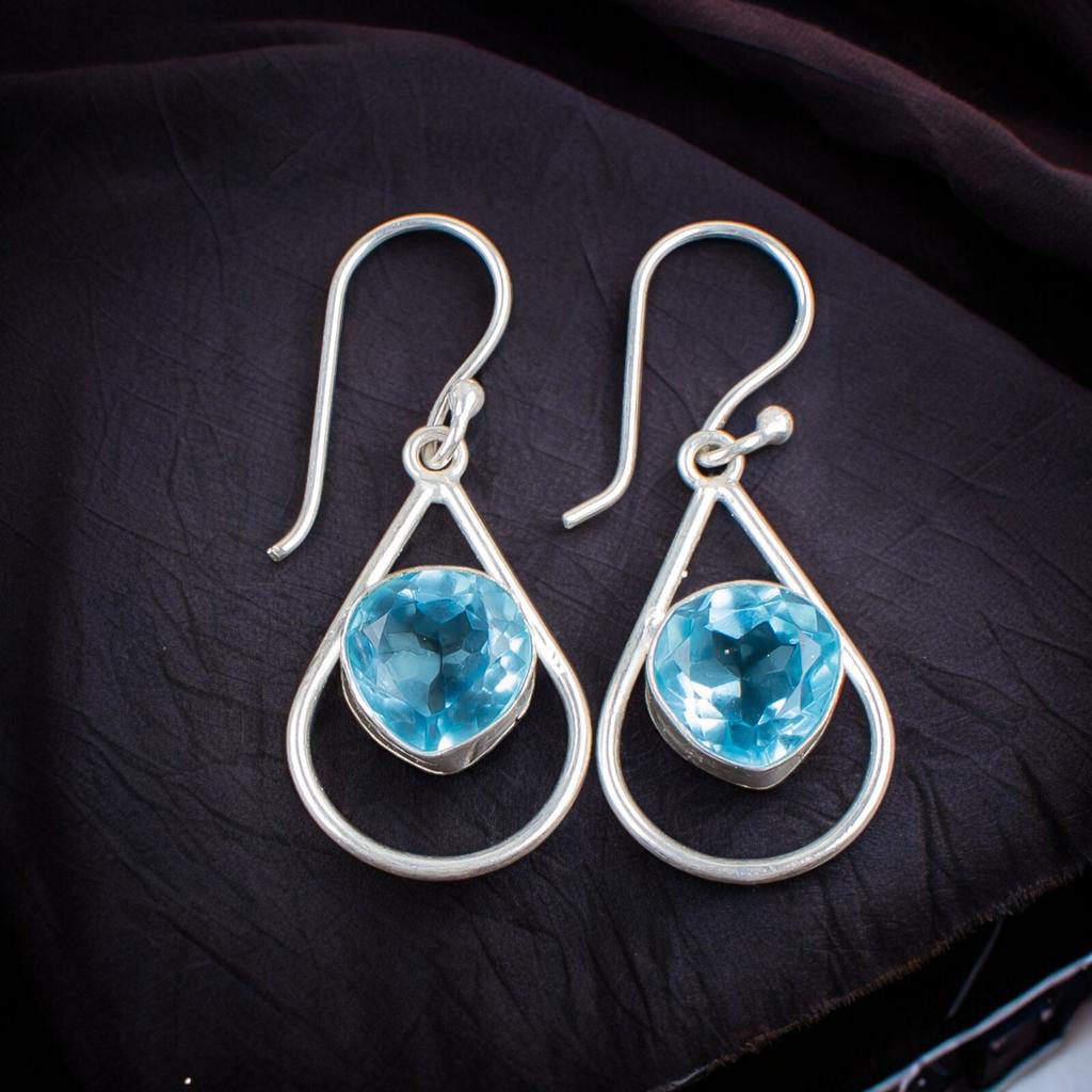 Rare Sky Blue Topaz Gemstone 925 Sterling Silver Ethnic Jewelry Earrings 1.50" EE-38-6