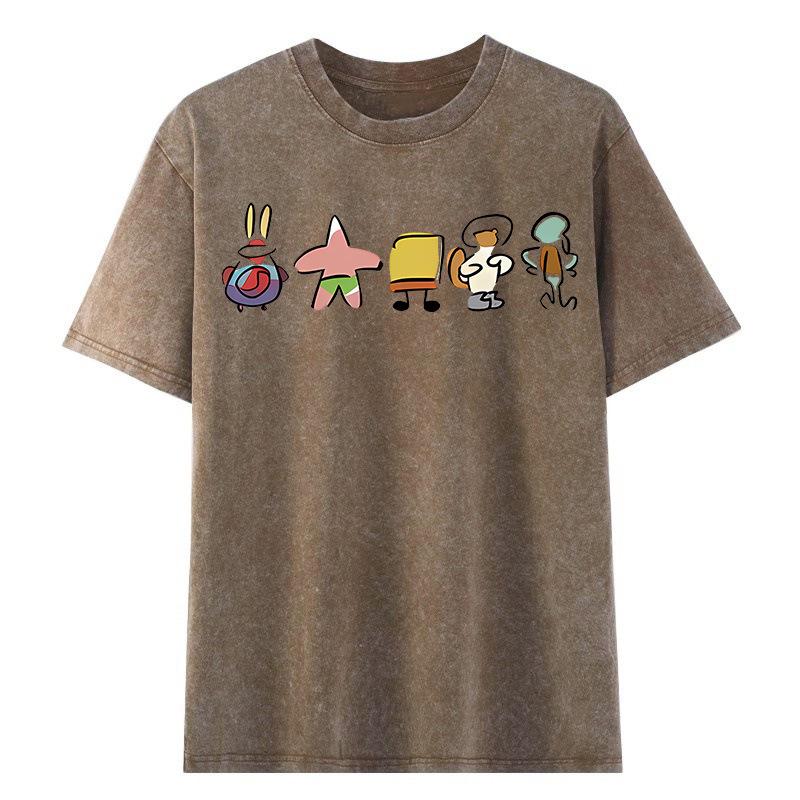 Unisex SpongeBob Print Chinese Style Summer Short Sleeve Casual Top