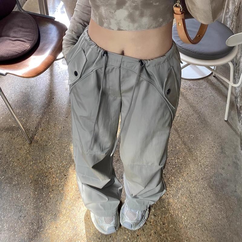 

Women s Summer Waterproof Quick-Dry Retro American Color-Block Wide-Leg Casual Pants - Loose Trendy Statement Long Trousers 2XL сірий колір