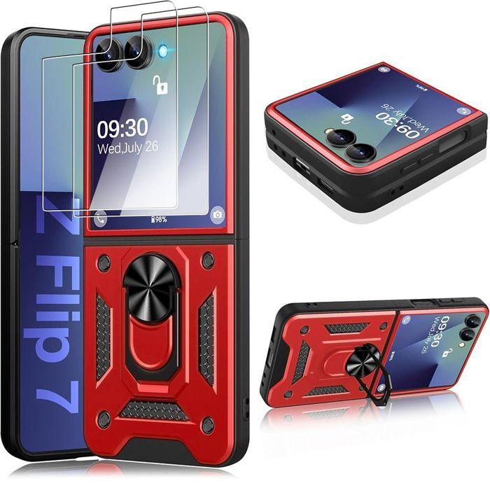 Coque de protection - BOOLING - Galaxy Z Flip 7 - Rigide Antichoc - Rouge - 2 Verres Trempés
