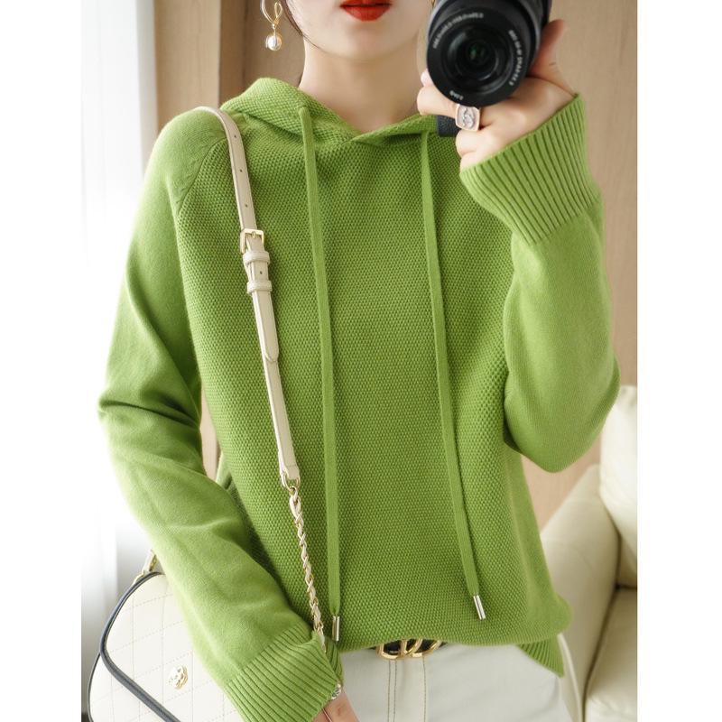 Women's Plus Size Hooded Knit Sweatshirt - Spring/Autumn 2025 Casual Hoodie Sweater