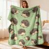 Soft Flannel Throw Blanket with Cute Hedgehog Print On Light Green Background Cozy All-Season Sofa And Bed Blanket Adorable Animal