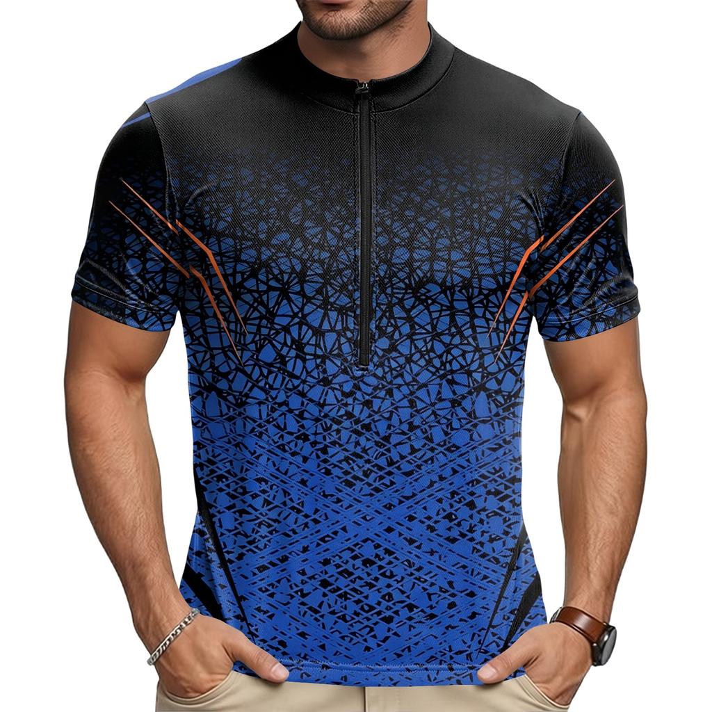 Men Crew Neck Printed Zip Short Sleeve Cycling Jersey Breathable Quick Dry Fabric Lightweight Sportswear Top