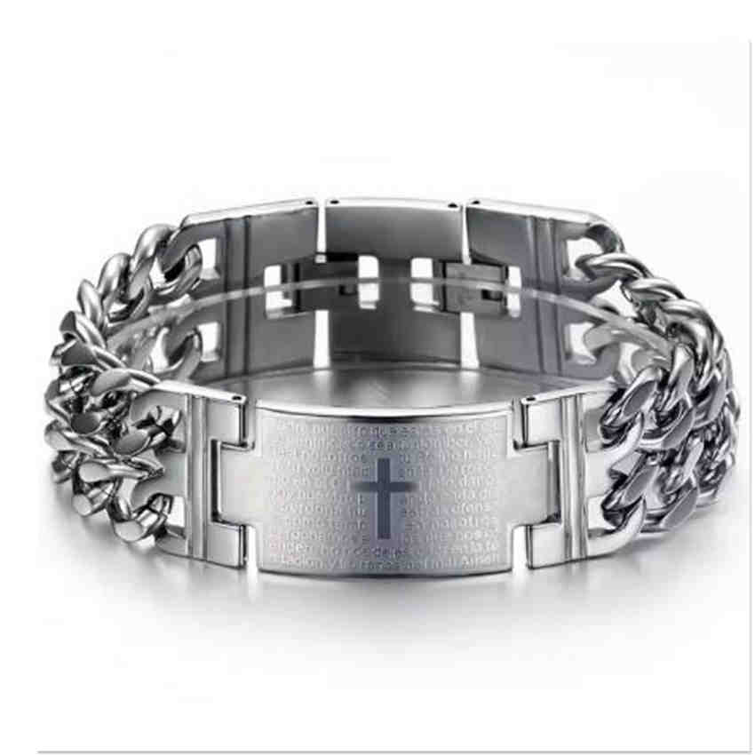 Vintage Bible Cross Titanium Steel Bracelet Glossy Bracelet Trend Personality Males Bracelet