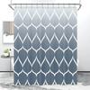 Fabric Geometric Shower Curtain, Mid-Century Modern Geometric  Herringbone Chevron Blue Black Gray Square Bathroom Decoration