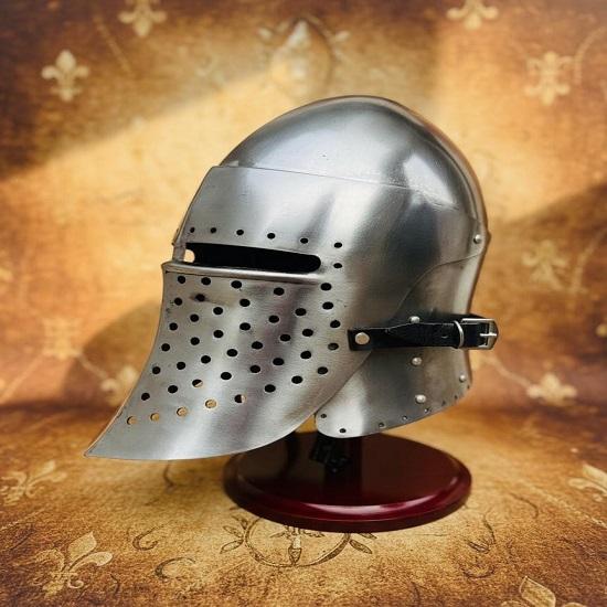 Silver Barbuda Helmet with Display Stand Authentic Medieval Knight Armor