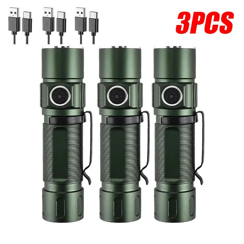 1100LM Powerful EDC LED Flashlight USB Rechargeable Tactical Torch With 18650 Built-in Battery Outdoor Camping Fishing Lantern