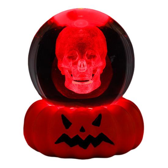 Halloween Crystal Ball Night Light for Kids 3D Pumpkin Crystal Ball LED Night Light with Resin Base Halloween Pumpkin Globes Lamp for Indoor