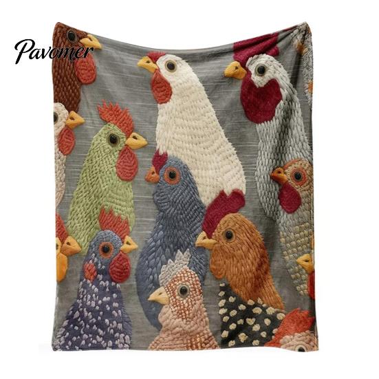 Chicken Pattern Throw Fun Head Plush Blanket Printed Farmhouse Animal Print Vintage Soft Cozy Colorful Rooster Flannel for Couch Sofa Bed Graphic
