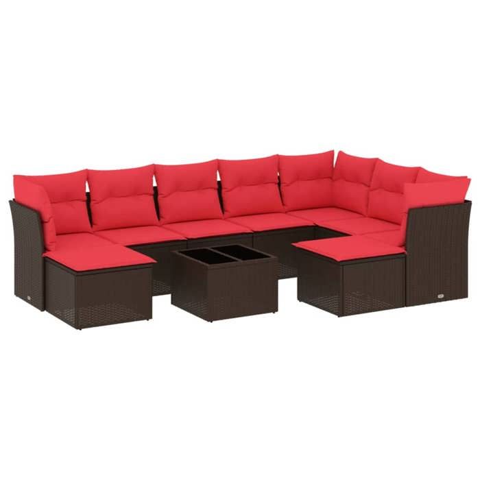 VidaXL Salon de Jardin avec Coussins 10 pcs, Canapés de Patio, Ensemble de Meubles, Mobilier de Terrasse Extérieur, Marron 3218584