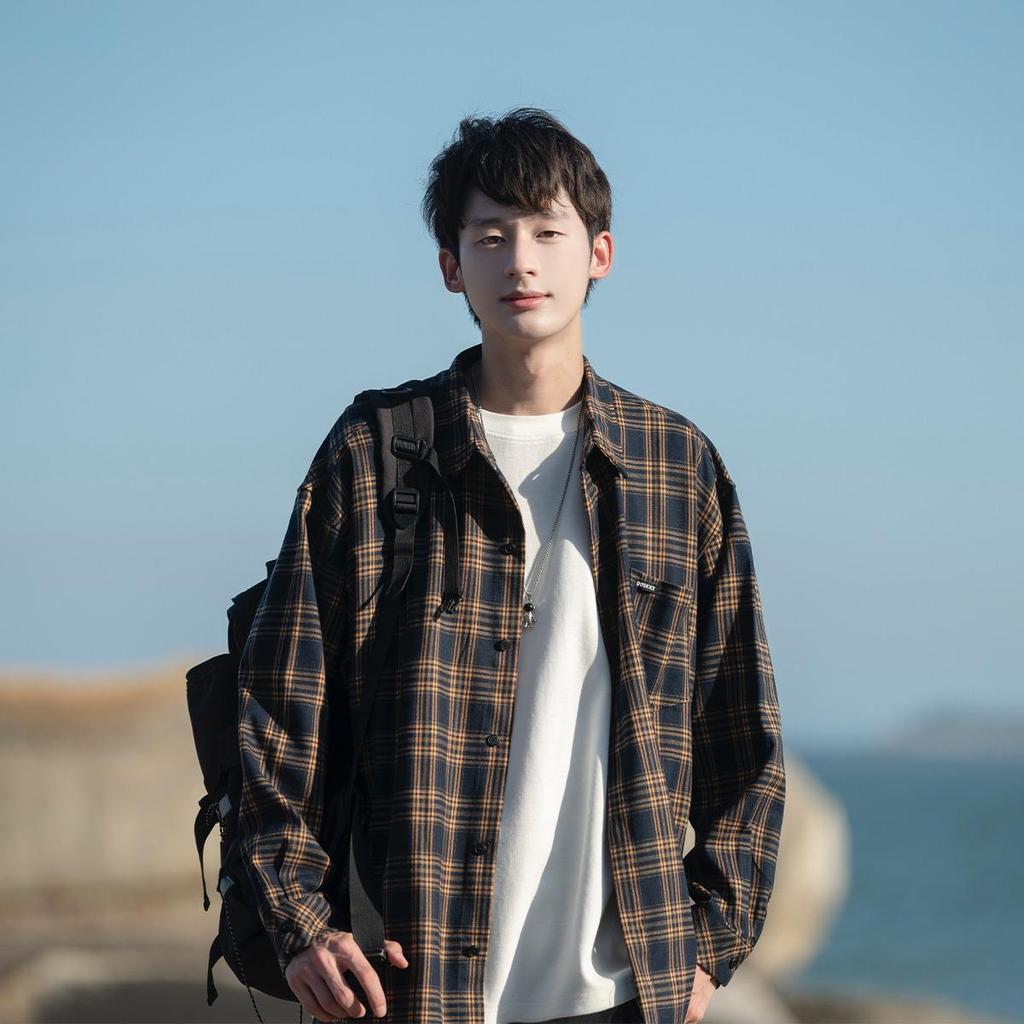 Men's Retro Plaid Long Sleeve Shirt - Spring/Autumn Casual Jacket