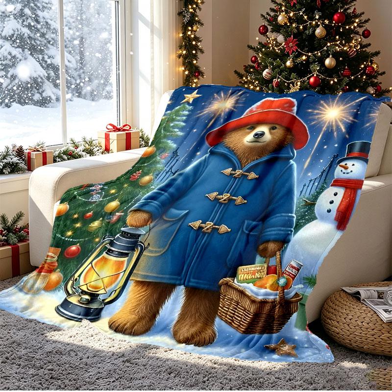 Paddington Bear Pattern Blanket for Home Decoration, Bed, Sofa, Car Travel, Camping, Suitable for All Seasons, Birthday Christmas Gift
