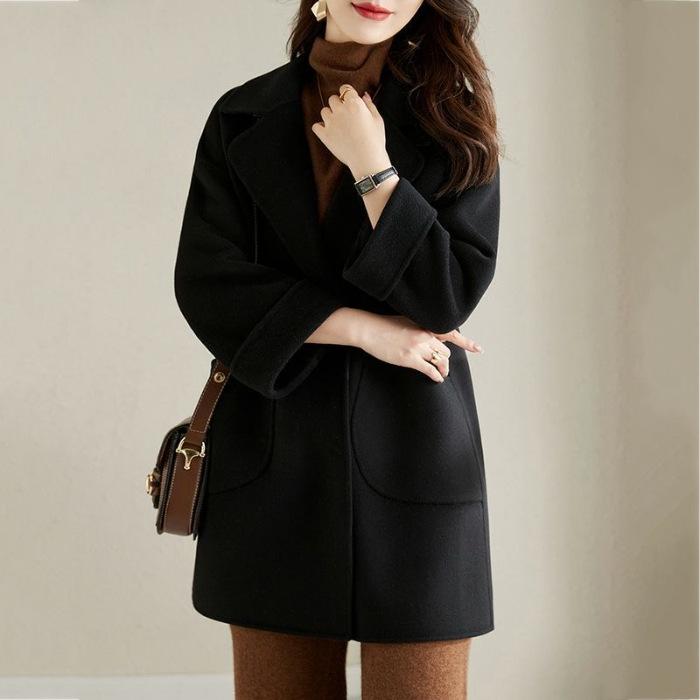 

Women s Petite Woolen Coat - 2024 Autumn/Winter Slim & Flattering Mid-Length Style 2XL чорний
