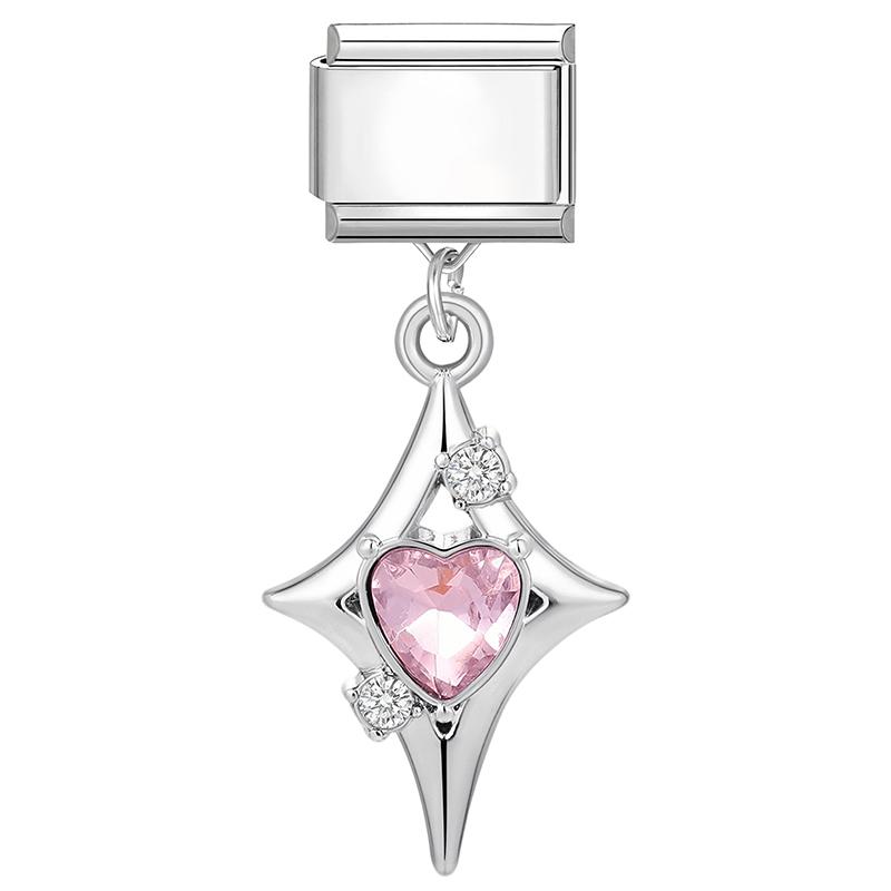 

Shiny Pink Zircon Bow Knot Stars Heart Pendant Italian Charm Links Fit 9mm Stainless Steel Bracelet Women Jewelry DIY Making Gif