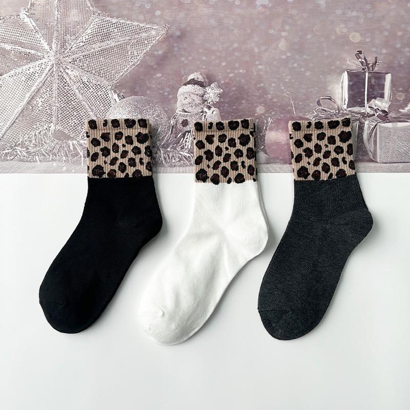 5 Pairs Thermal Crew Socks for Women, Leopard Print Cotton Cozy Quarter Socks Warm Neutral Ankle Socks for Women