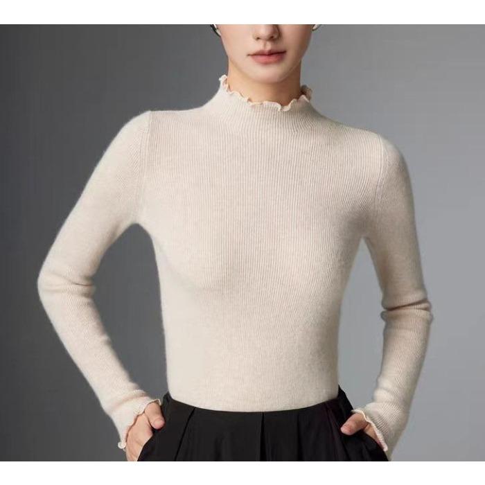

Autumn/Winter New Half Height Round Neck Knitted Sweater Slimming and Slimming Solid Color Base Shirt XL абрикосовий