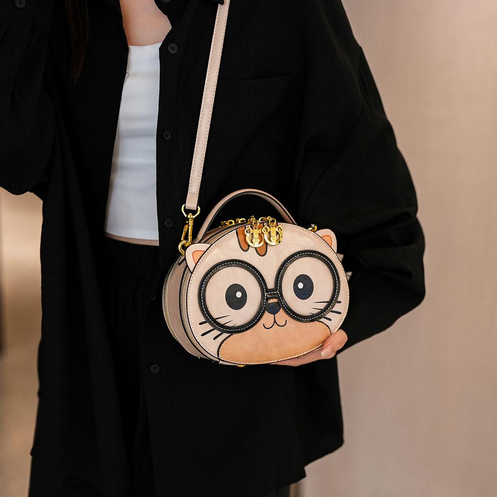 New Korean Style Fashionable Crossbody Bag, Simple and Versatile, Single Shoulder Bag, Cartoon Handheld Small Round Bag