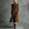 Casaco Trench Feminino de Inverno Longo Estilo Western Similar a Camurça com Gola Entalhada Corte Regular