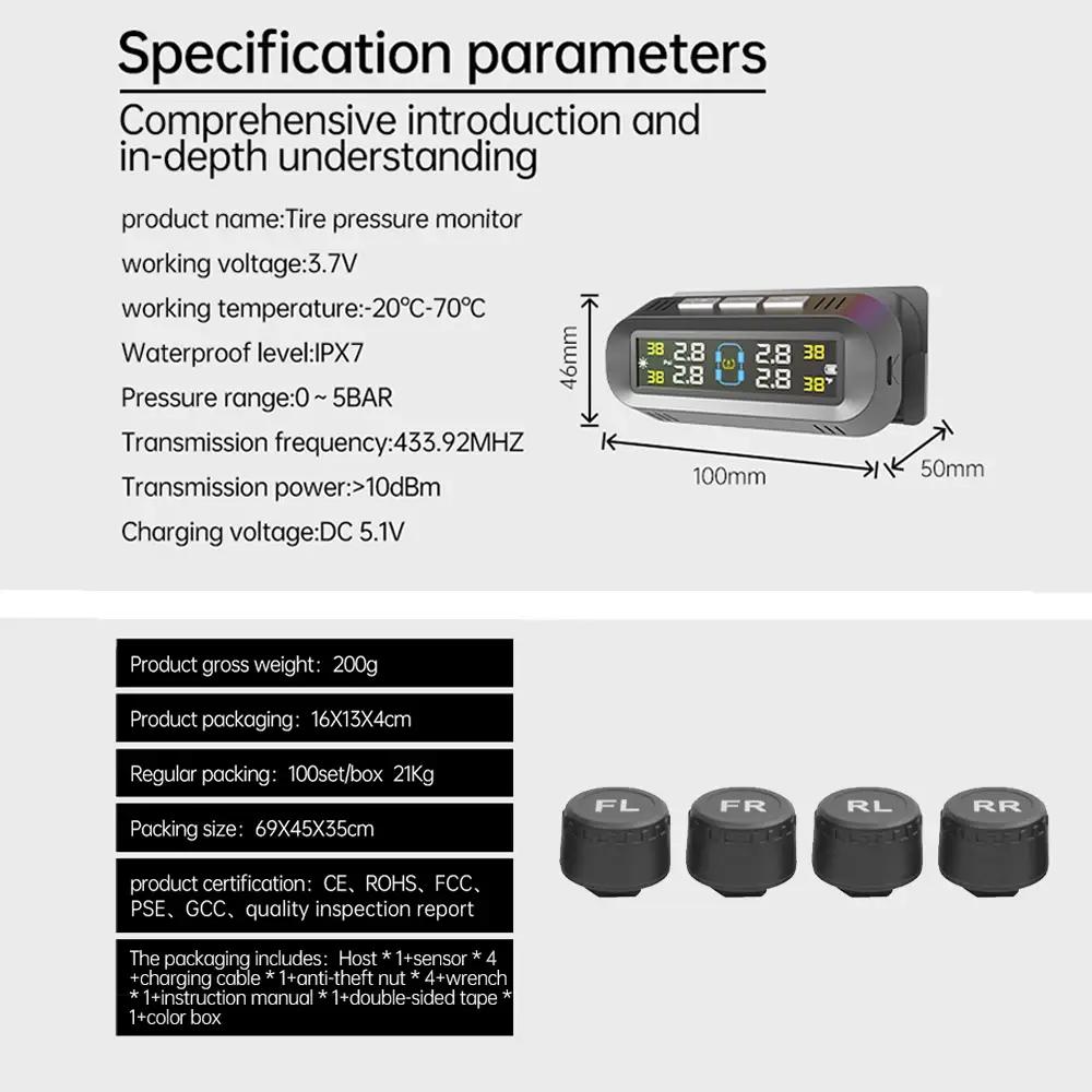 Tire Pressure Monitoring System TPMS Universal Wireless Solar Charger, Suitable for Intelligent Tire Monitoring of Cars, RVs,