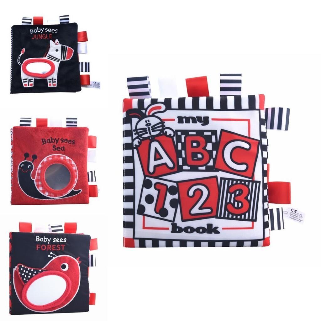 Baby Black White Red Visual Stimulation Book Animal Ocean Tag 3d Cloth Book Early Education Toy
