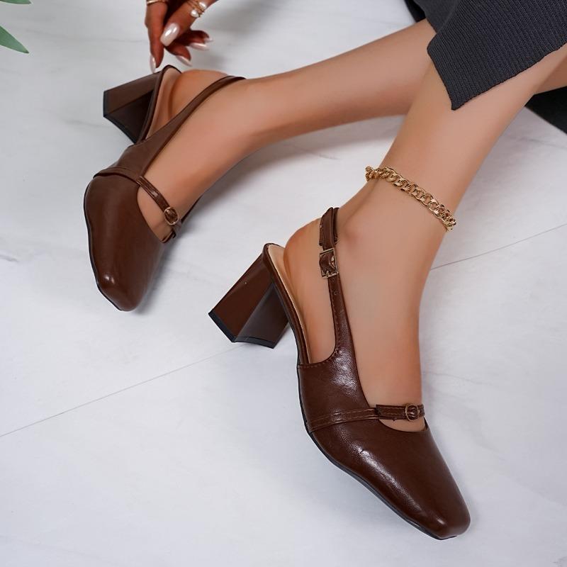 Spring Summer Thick High Heel Women Sandals Fashion Square Toe Singbacks Mules Shoes Ladies Elegant Dress Pumps