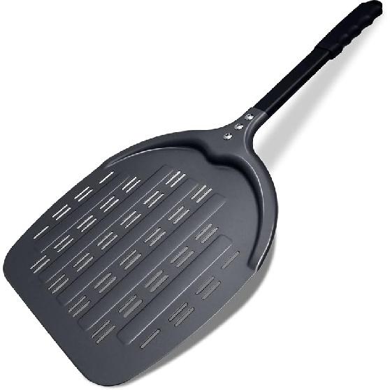 Professional Aluminum Pizza Paddle, 12 Inch Perforated, Restaurant Grade, Long Handle Non-Stick Metal Pizza Peel for Outdoor Oven 12 Perforated Pizza Peel