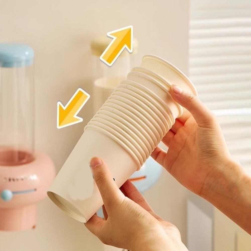 Plastic Disposable Paper Cup Holder Punch Free Wall Mounted Automatic Cup Dispenser Large Capacity Space Saving Water Dispenser
