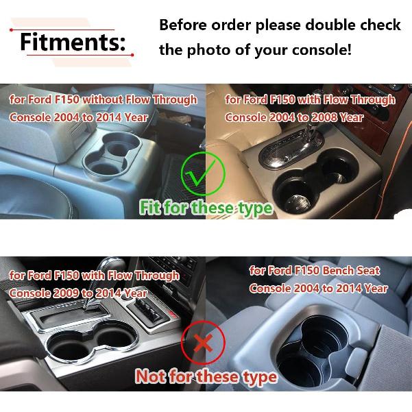 RLB-HILON Cup Holder Ert Compatible With Ford F150 With Flow Through Console 2004-2008 / F150 Without Flow Through Console 2004-2014 / Expedition