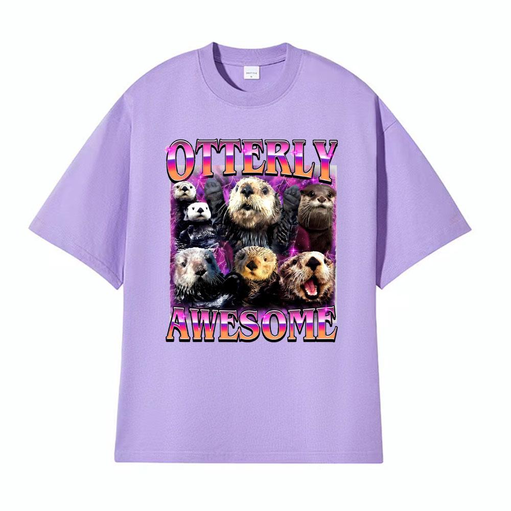 Otterly Awesome Vintage 90s Funny Otter Graphic Tshirts for Men Women Vintage Summer Tee Shirt Crewneck Oversized Loose T Shirt