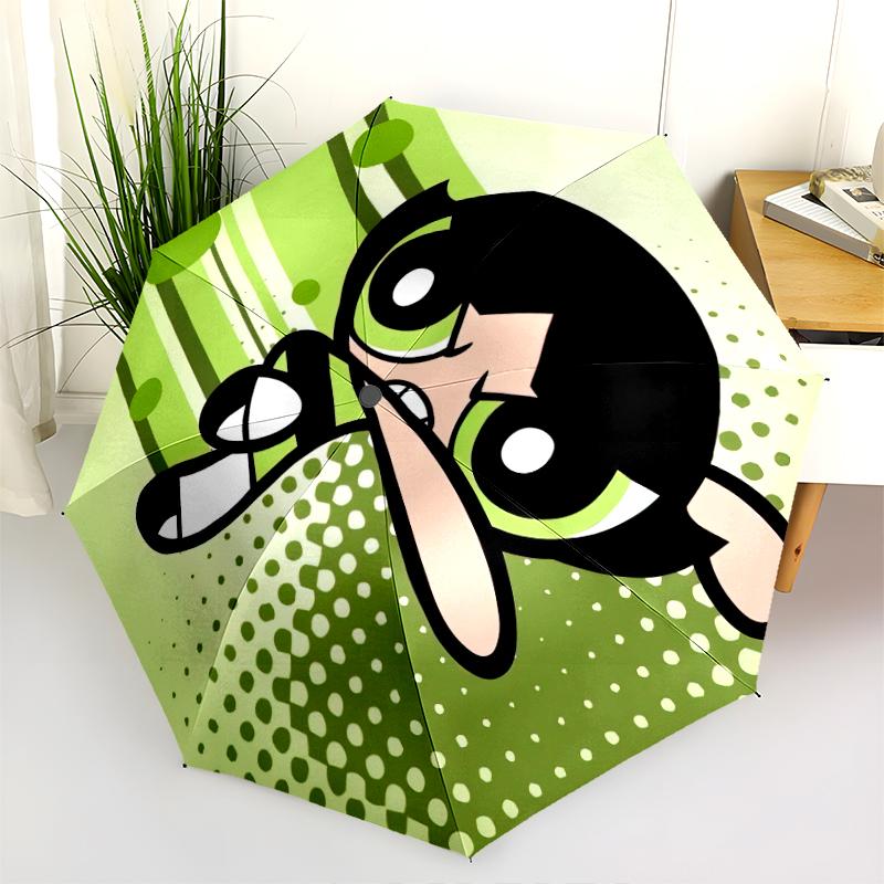1PC The Powerpuff Girls Umbrella Portable Folding Umbrella Iron Frame Hole Bone Structure Outdoor Home Umbrella A1