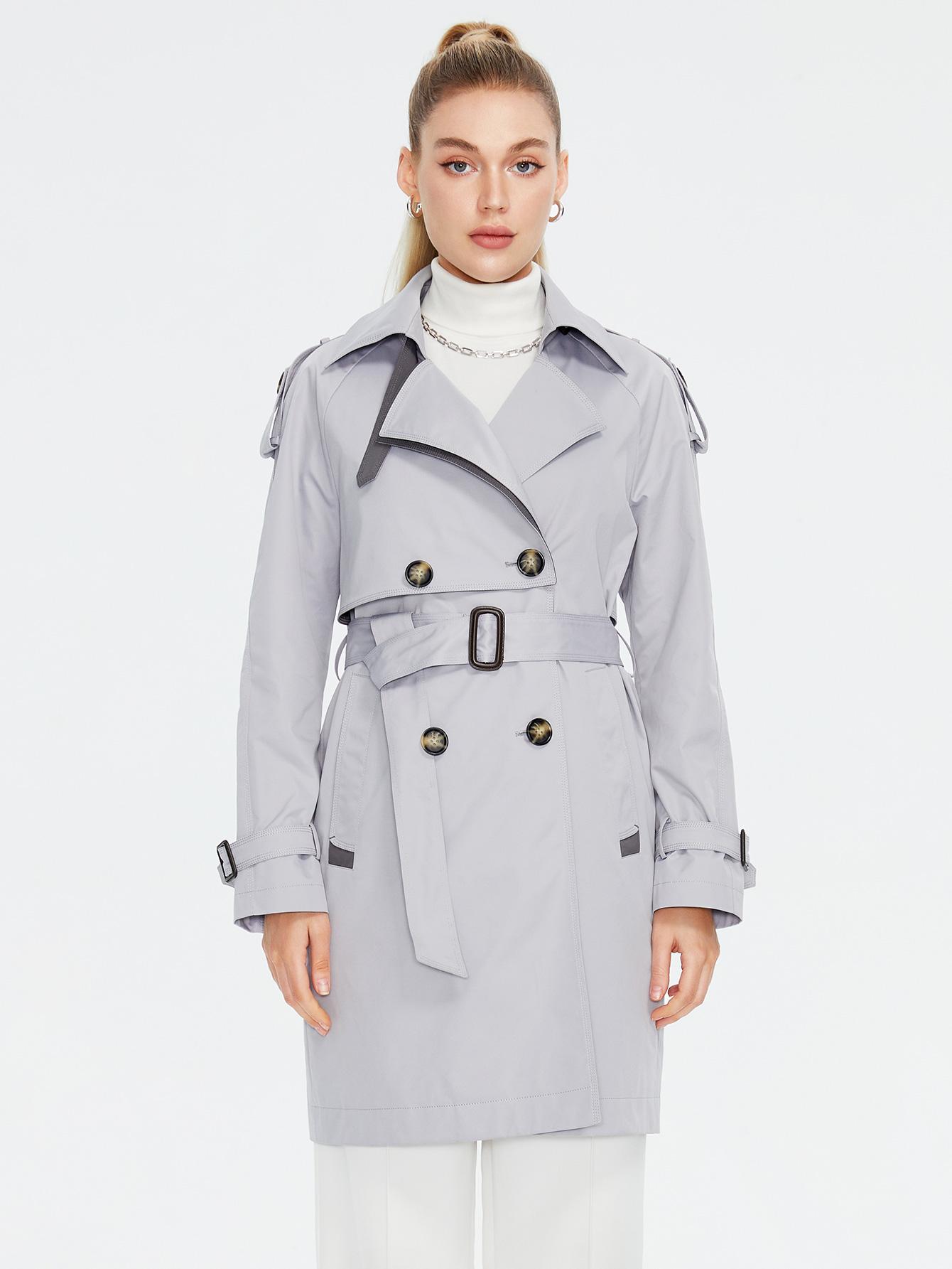 

Cinemore Весенний длинный плащ для женщин Повседневная ветровка куртка двубортный лацкан с поясом ветрозащитное женское пальто M серый