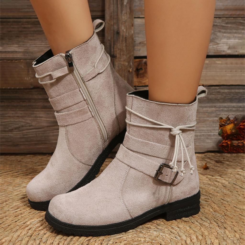 Stivali Decorati da Donna con Laccio Laterale in Finta Pelle Stivali Casual Singoli Scarpe da Donna Stivaletti da Donna Botas Invierno Mujer Bottes Femmes