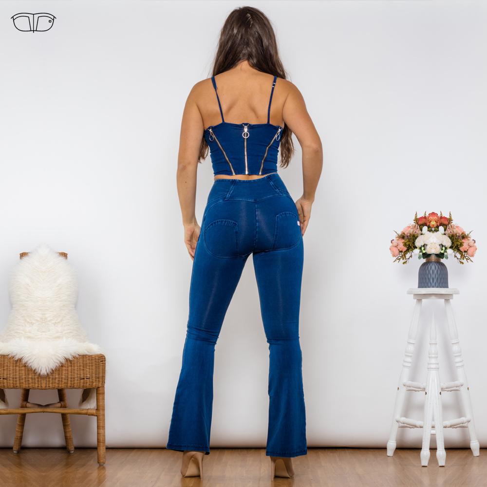 Shascullfites Shaper Set Body Body Tričko na zip Push Up Tmavě modré džíny Top Džíny s vysokým pasem Dvoudílné šaty