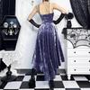 Gothic Goth Dunkelviktorianisch Samt A-Linien-Kleid Damen Elegant Lolita Partykleidung Grunge Träger Spitze Saum Stoff
