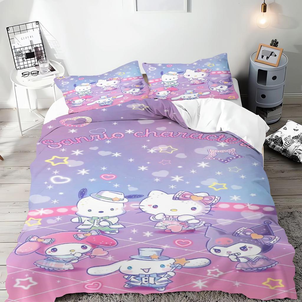 Sanrio Series Kuromi Duvet Bedding Set for Children King Size Luxury Cover 100% Polyester 3-Piece Christmas Gifts Home Decor