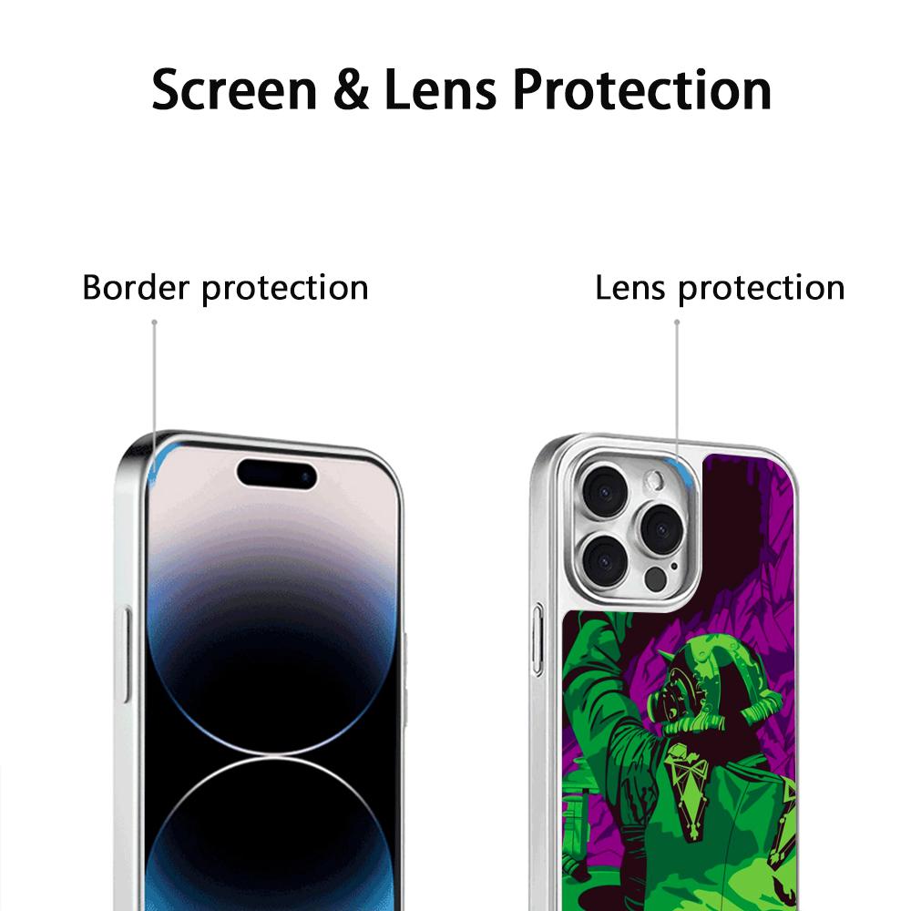 Cool Guitarist Swiss Poster Pattern Phone Case for iPhone 16 15 14 13 12 11 Pro Max Sheepskin Silver-edged Protective Case
