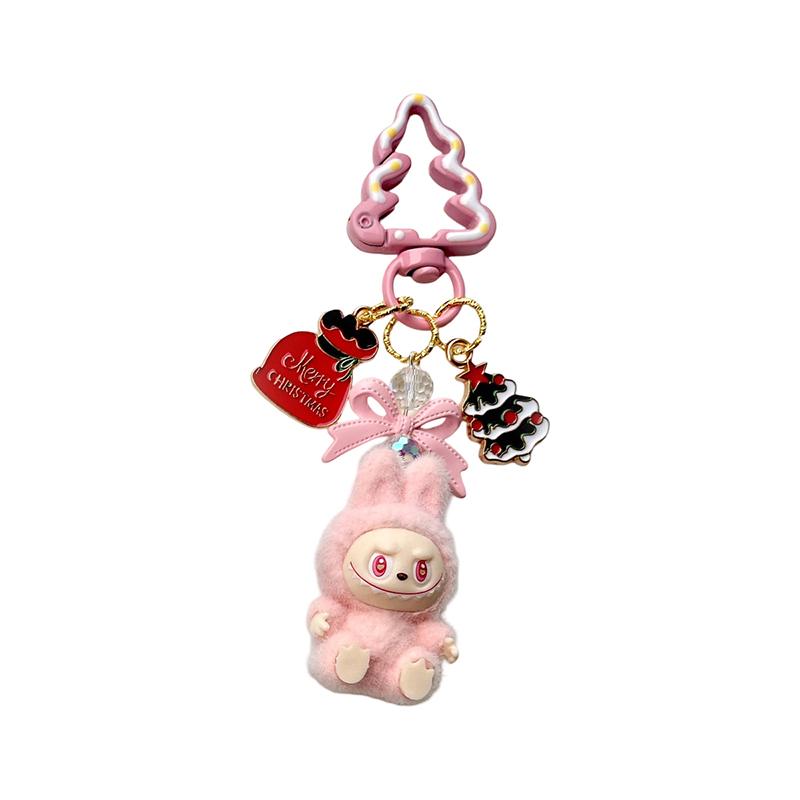 Christmas Labubu Kawaii Particles Keychain Bag Cell Phone Charm Key Chain Christmas Gift Cute Plush Charm