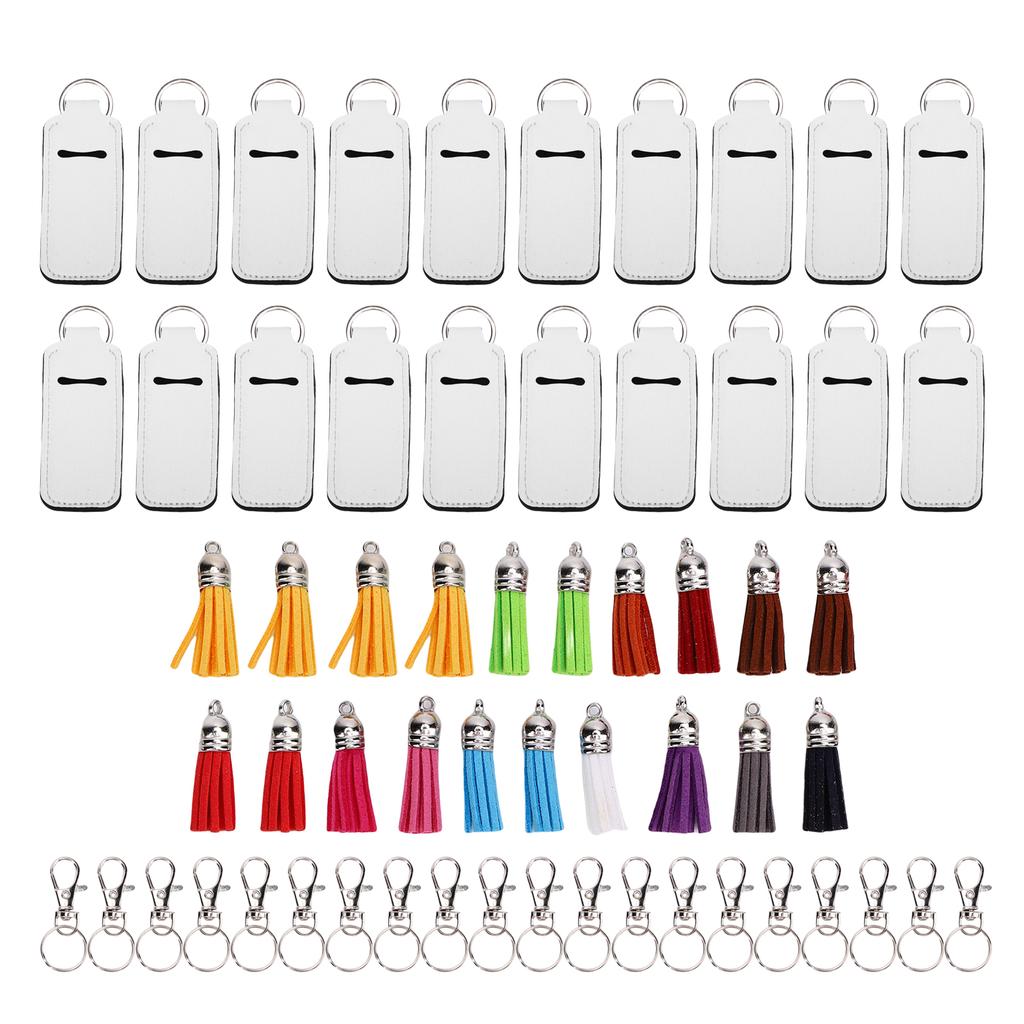 60PCS Sublimation Chapstick Holder Lip Balm Holder Keychain Sleeve with Colorful Tassel for DIY Crafts